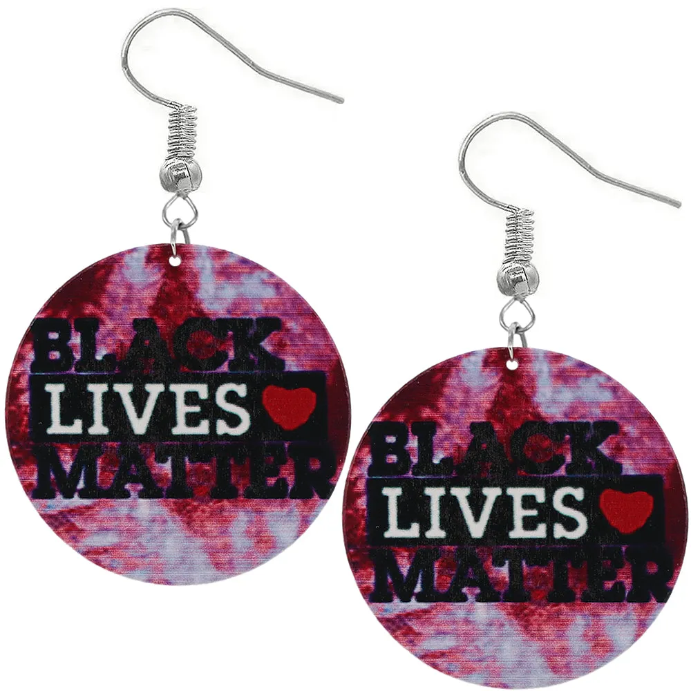 Red Tie Dye Black Lives Matter Wooden Earrings