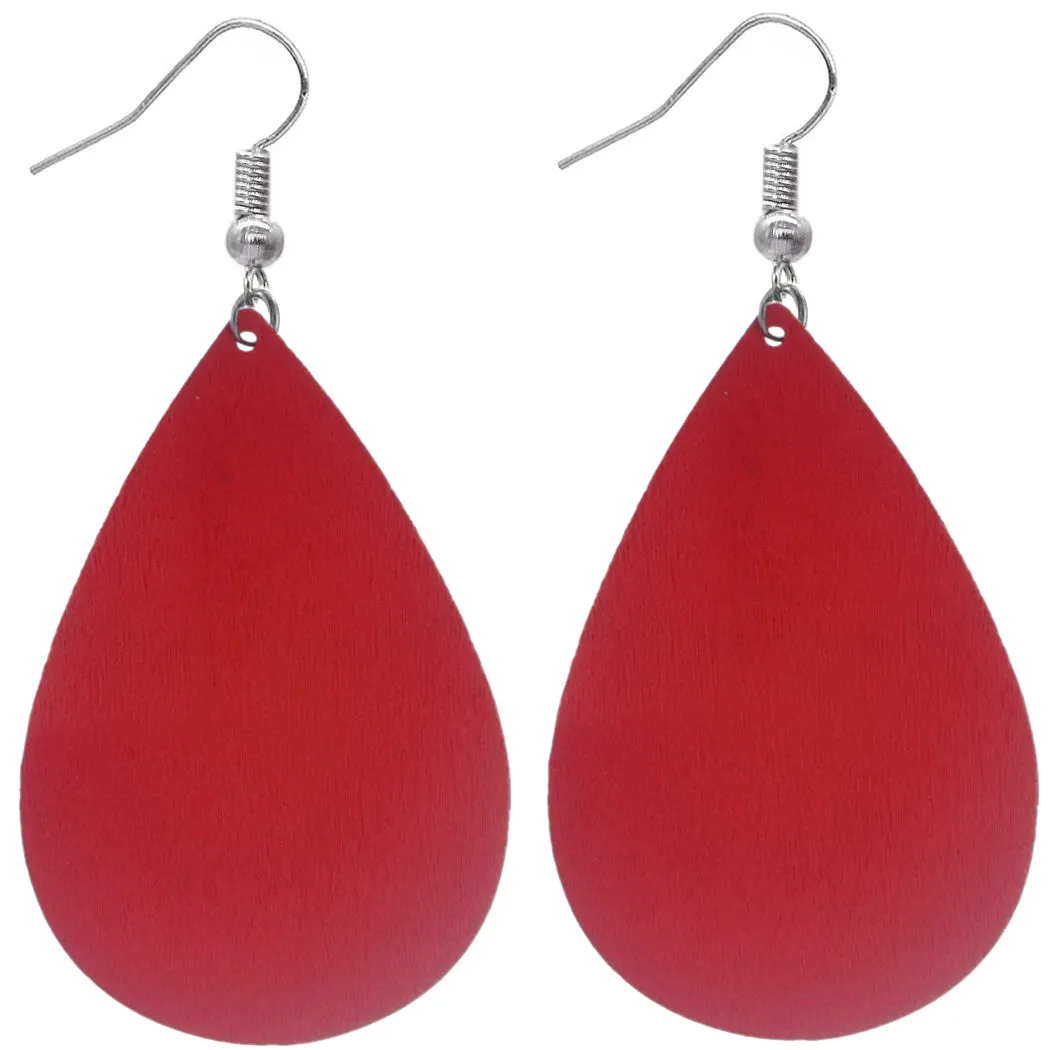 Red Tree Of Life Wooden Teardrop Earrings