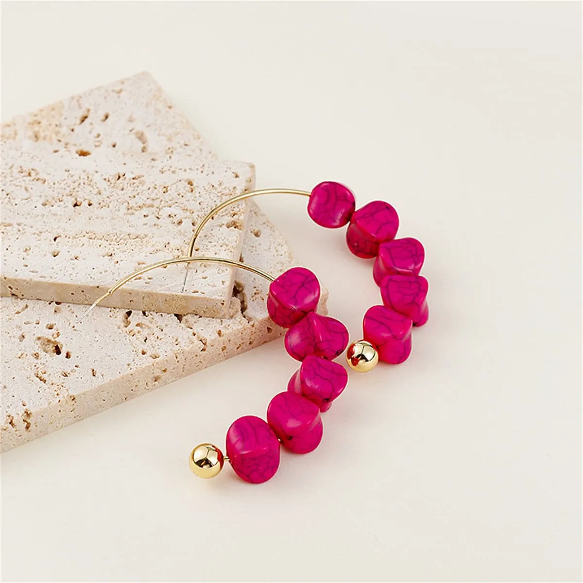 Red Turquoise & 18K Gold-Plated Hoop Earrings
