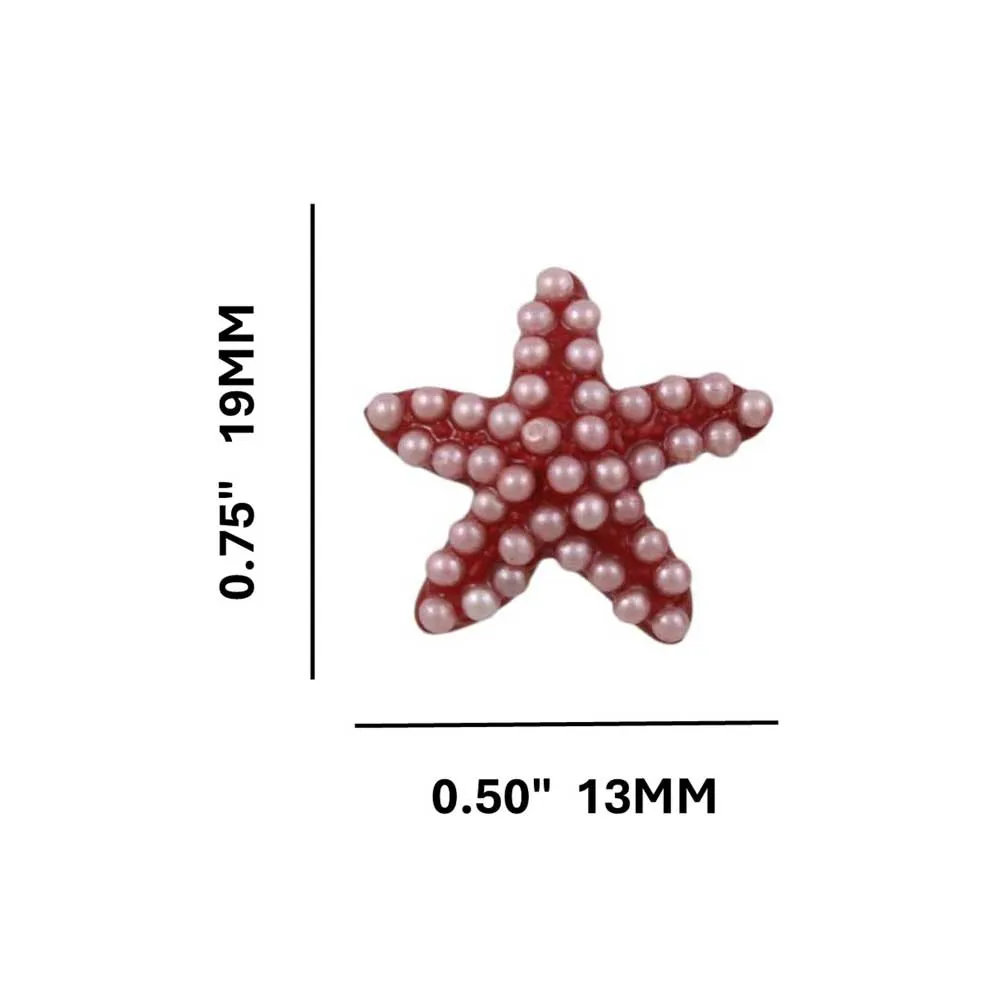 Red with Pink Beads Starfish Pierced Earring - FE906