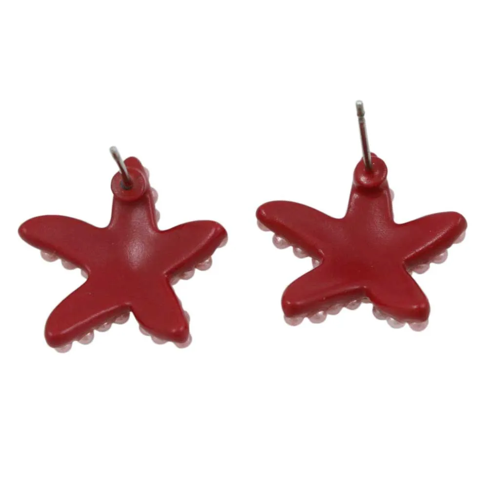 Red with Pink Beads Starfish Pierced Earring - FE906