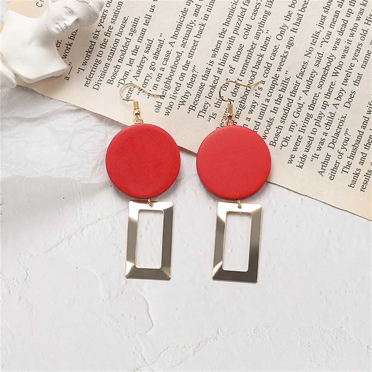 Red Wood & 18K Gold-Plated Open Rectangle Drop Earrings