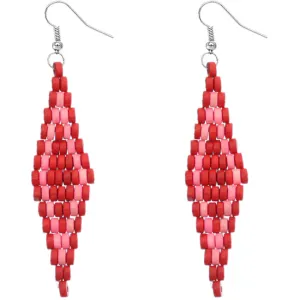 Red Wooden Tier Diamond Shaped Earrings