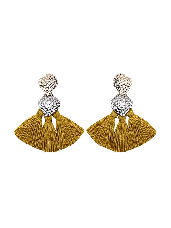 Retro Fan-shaped Alloy Tassel Earrings