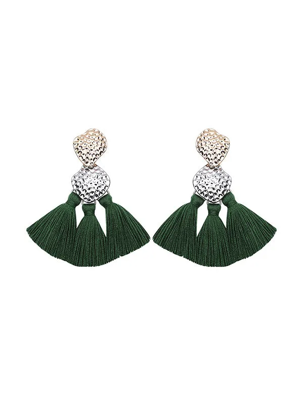 Retro Fan-shaped Alloy Tassel Earrings