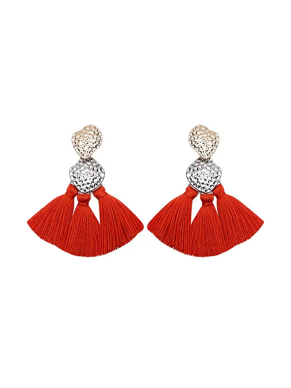 Retro Fan-shaped Alloy Tassel Earrings