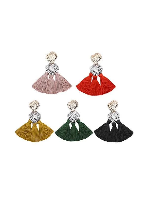 Retro Fan-shaped Alloy Tassel Earrings