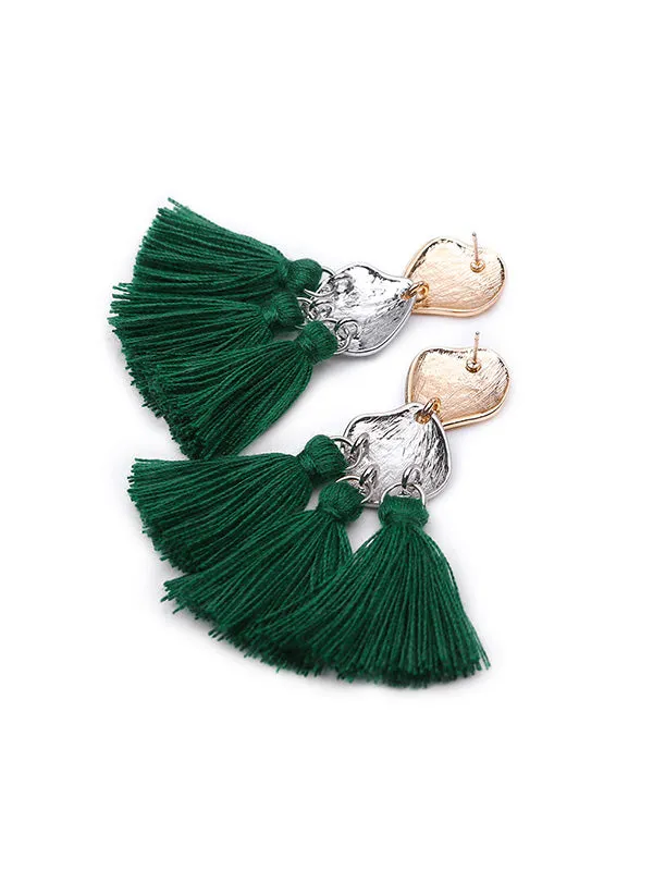 Retro Fan-shaped Alloy Tassel Earrings