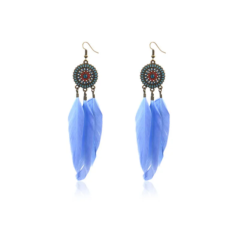 Retro Sunflower Feather Fringed Earrings