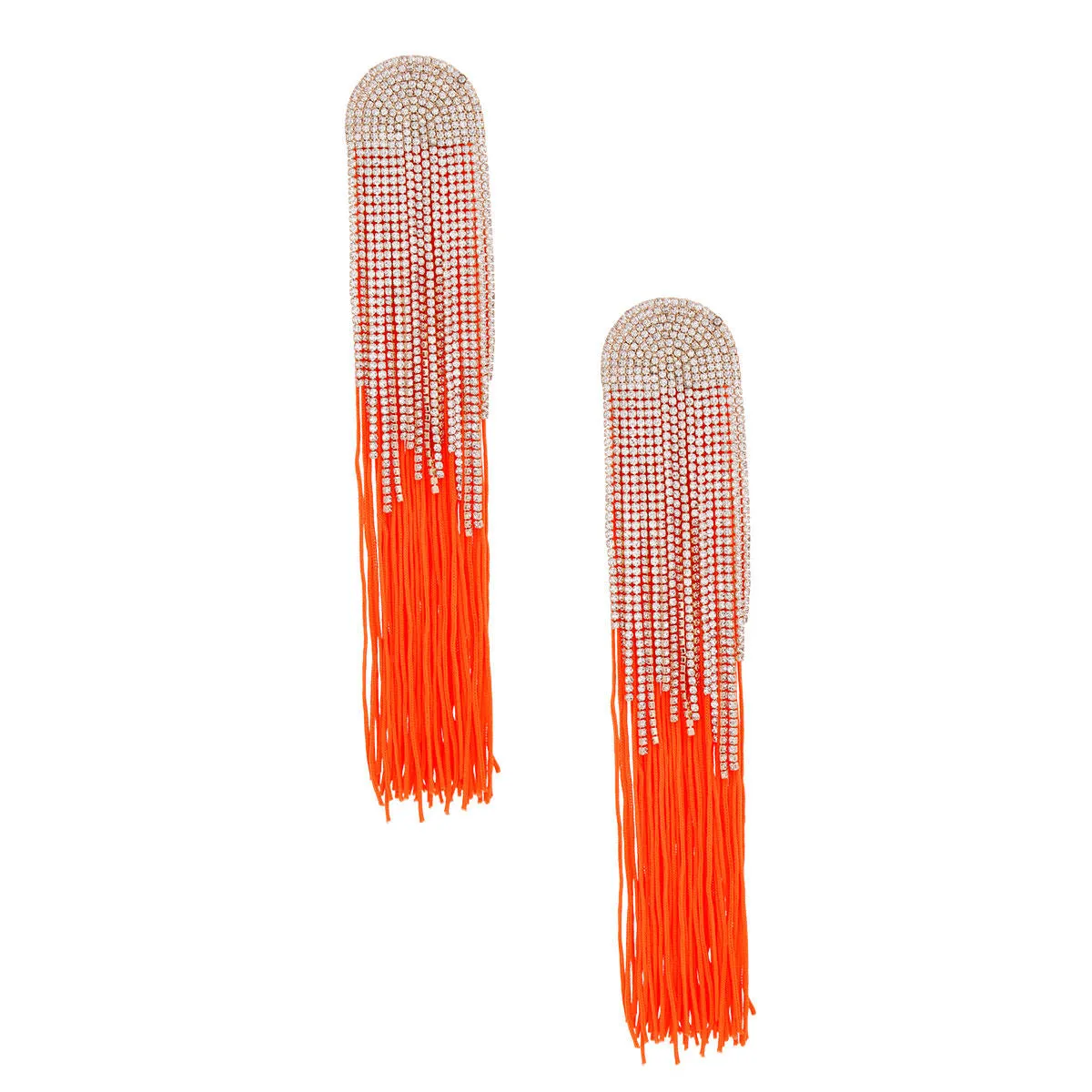 Rhinestone Tassel Earrings: Long Orange Dangle Fashion Jewelry