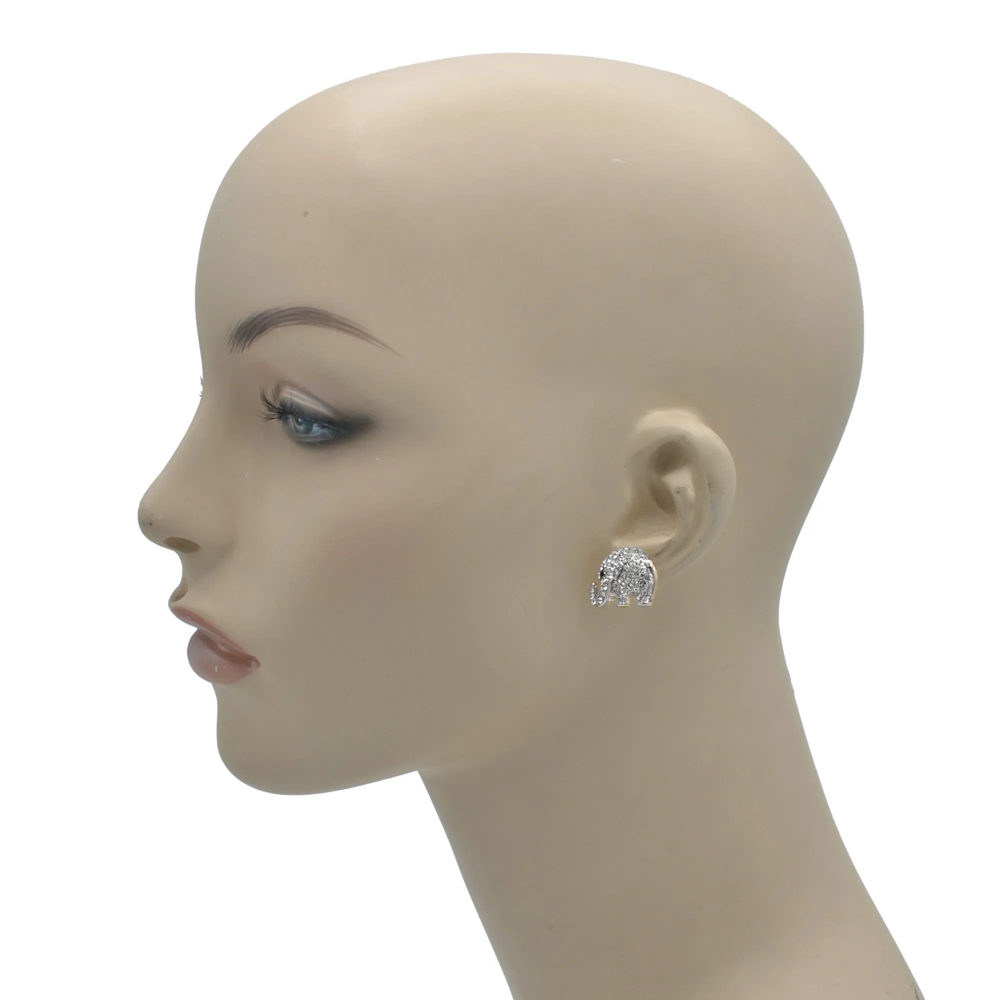 RHODIUM CRYSTAL ELEPHANT STUD EARRING # HNE90682RDCR(OH18)