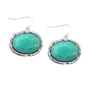 RHODIUM-TURQUOISE STONE EARRINGS  #SE29437-1_R-TURQ (AA11)