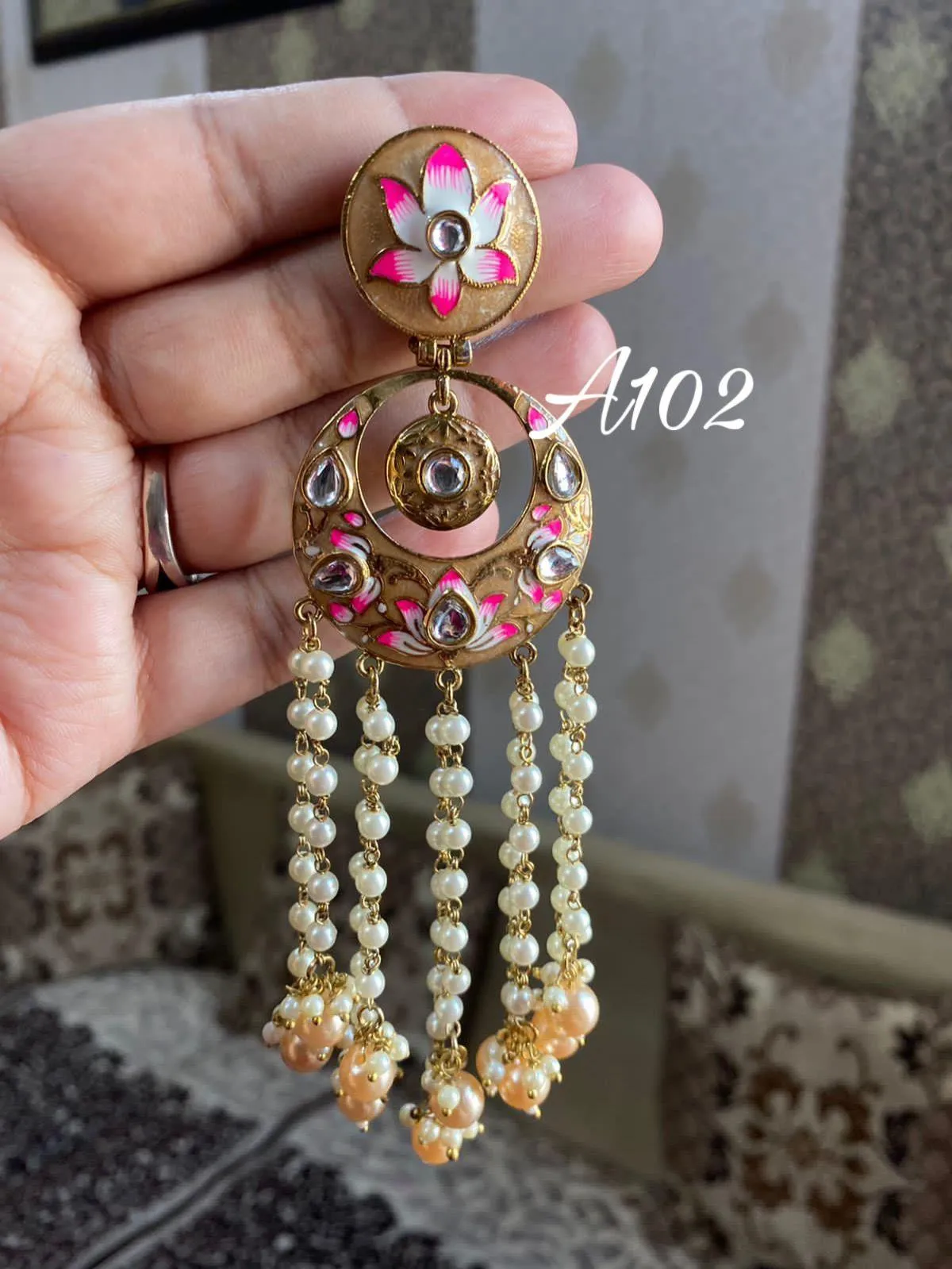 Rimjhim Meenakari pearl earrings-Brown