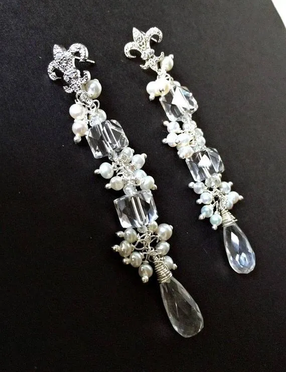 Rock Crystal Wire Wrap Cluster Earrings