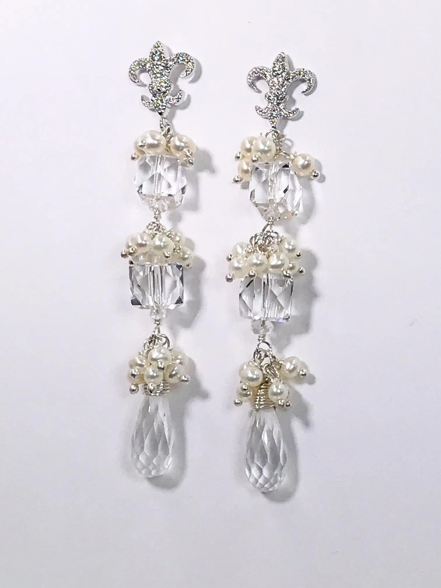 Rock Crystal Wire Wrap Cluster Earrings