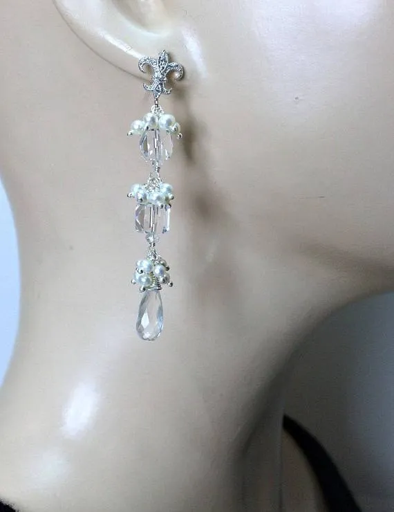 Rock Crystal Wire Wrap Cluster Earrings
