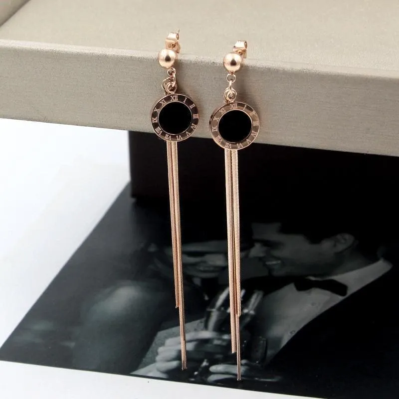 Roman Numerals Round Shell Drop Earrings