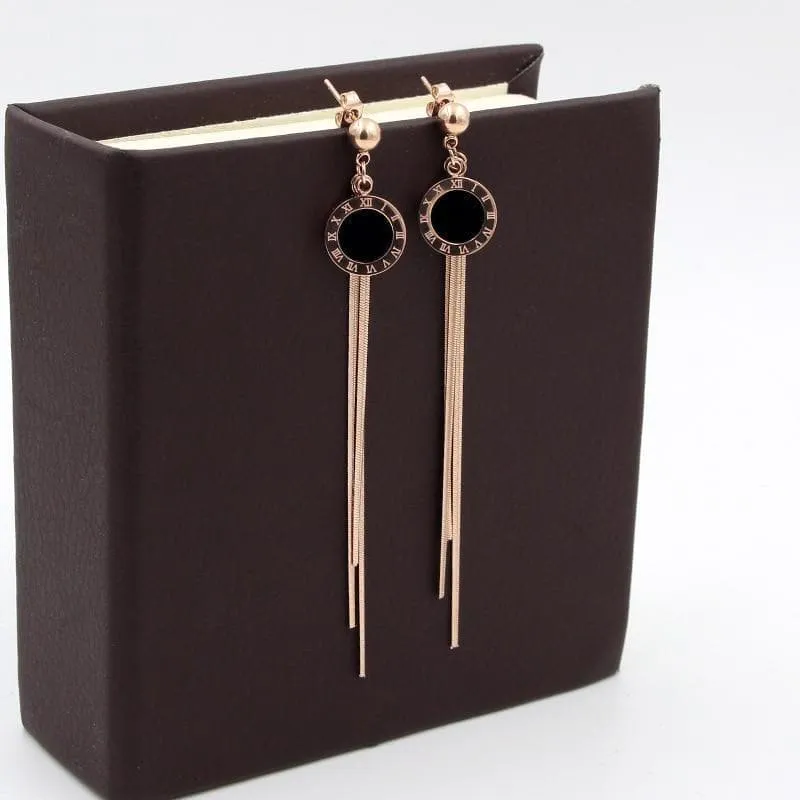 Roman Numerals Round Shell Drop Earrings