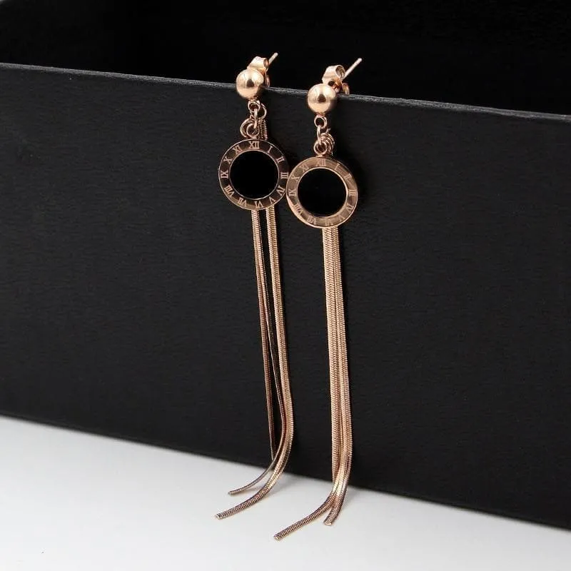 Roman Numerals Round Shell Drop Earrings
