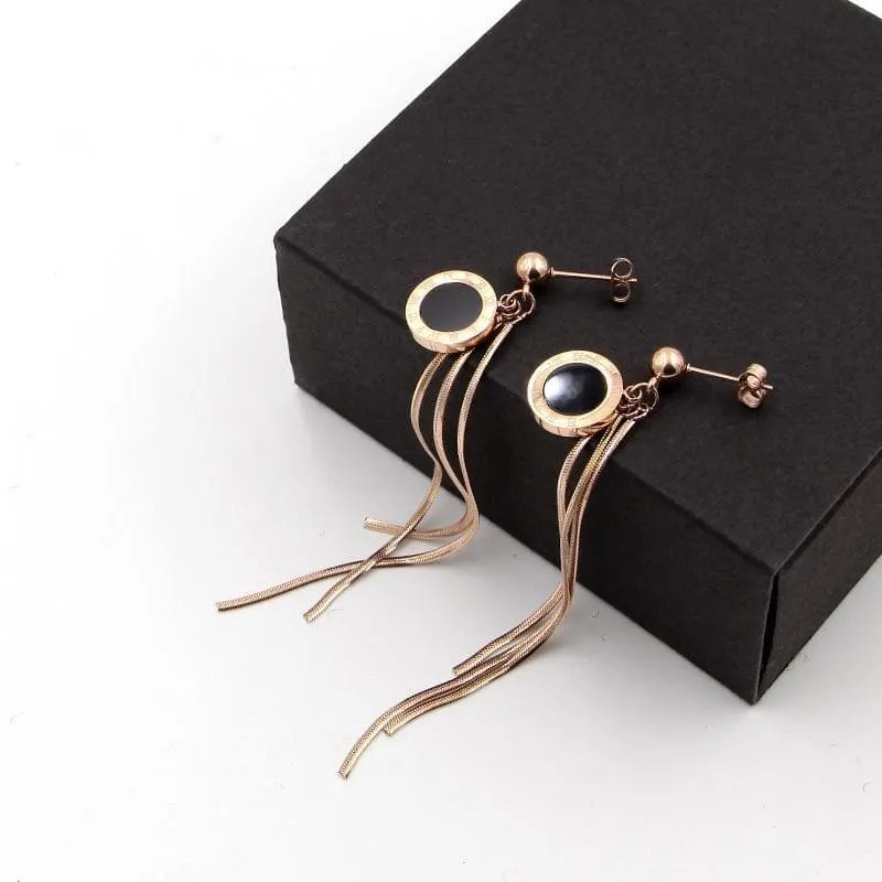 Roman Numerals Round Shell Drop Earrings