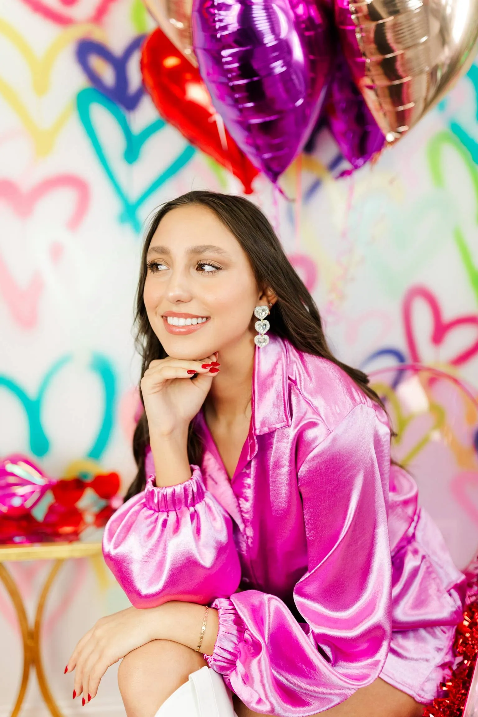 Rosaline Triple Beaded Hearts: Hot Pink