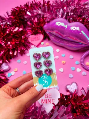 Rosaline Triple Beaded Hearts: Hot Pink