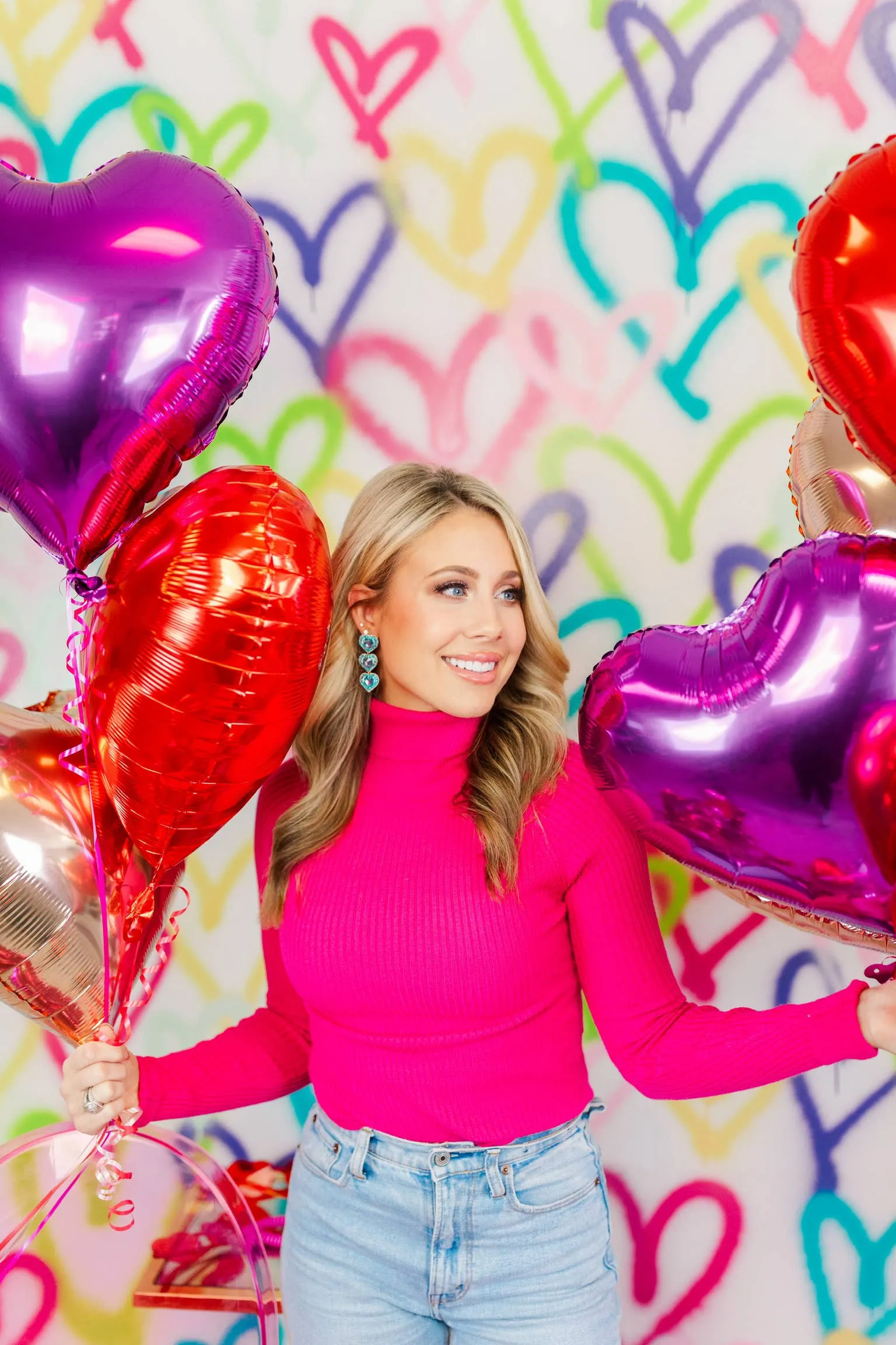 Rosaline Triple Beaded Hearts: Hot Pink