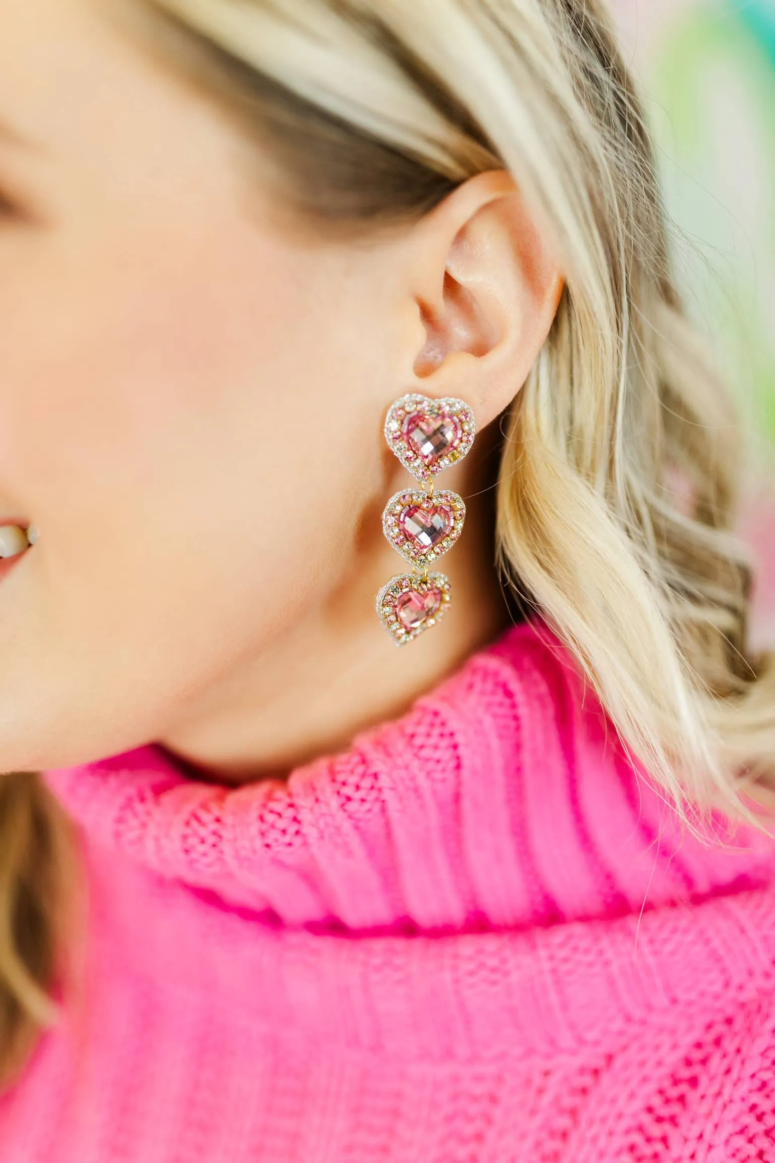 Rosaline Triple Beaded Hearts: Hot Pink