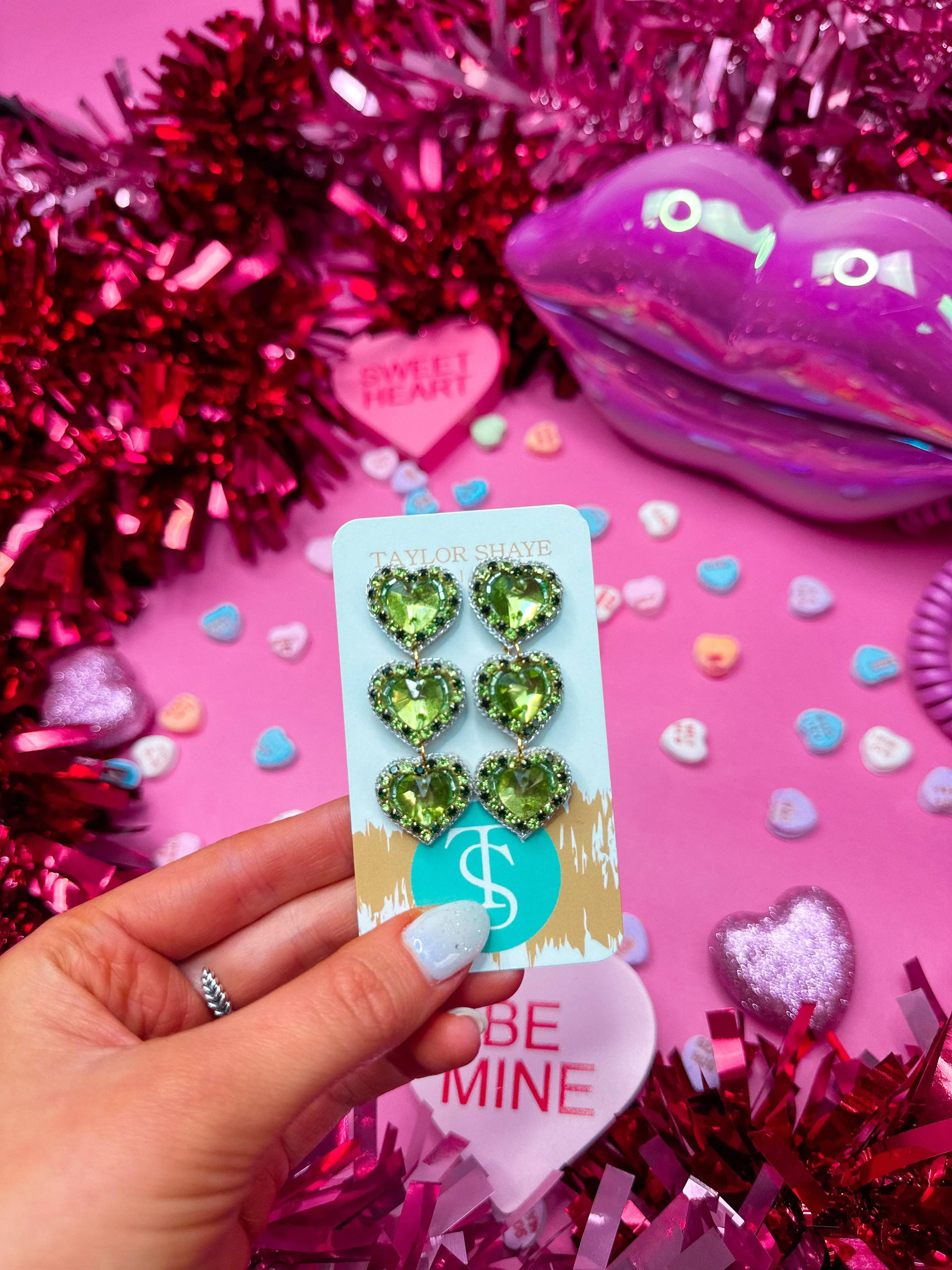 Rosaline Triple Beaded Hearts: Hot Pink