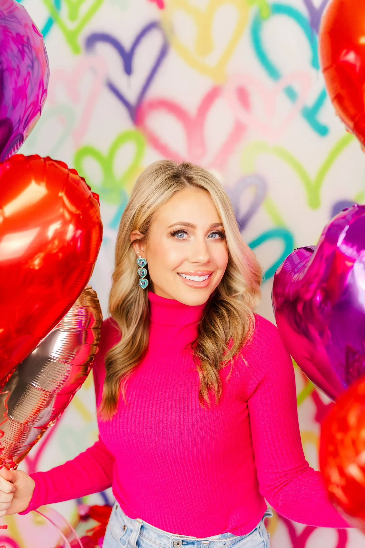 Rosaline Triple Beaded Hearts: Hot Pink