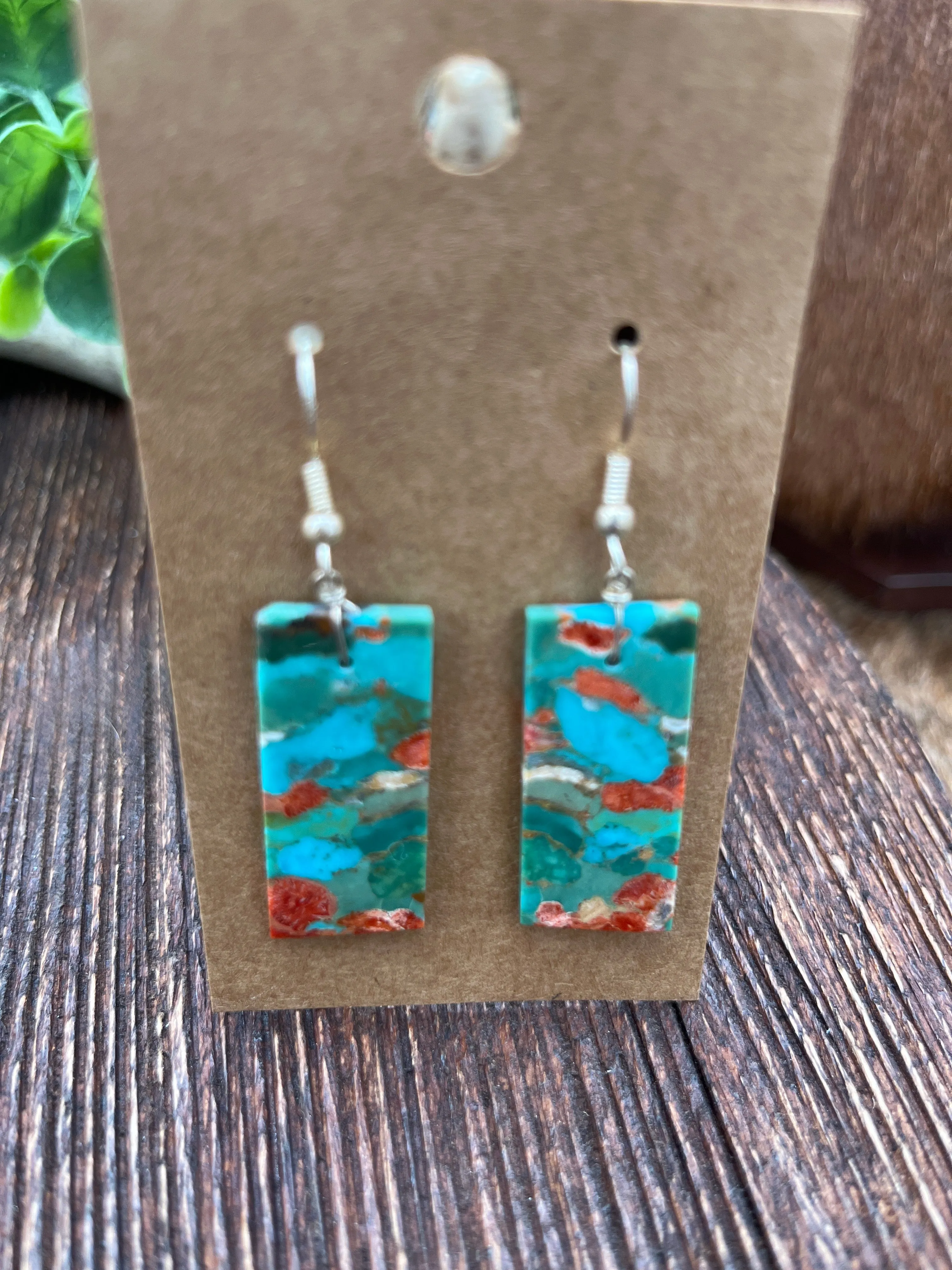 Rose Garden Sterling Turquoise & Sponge Coral Slab Earrings