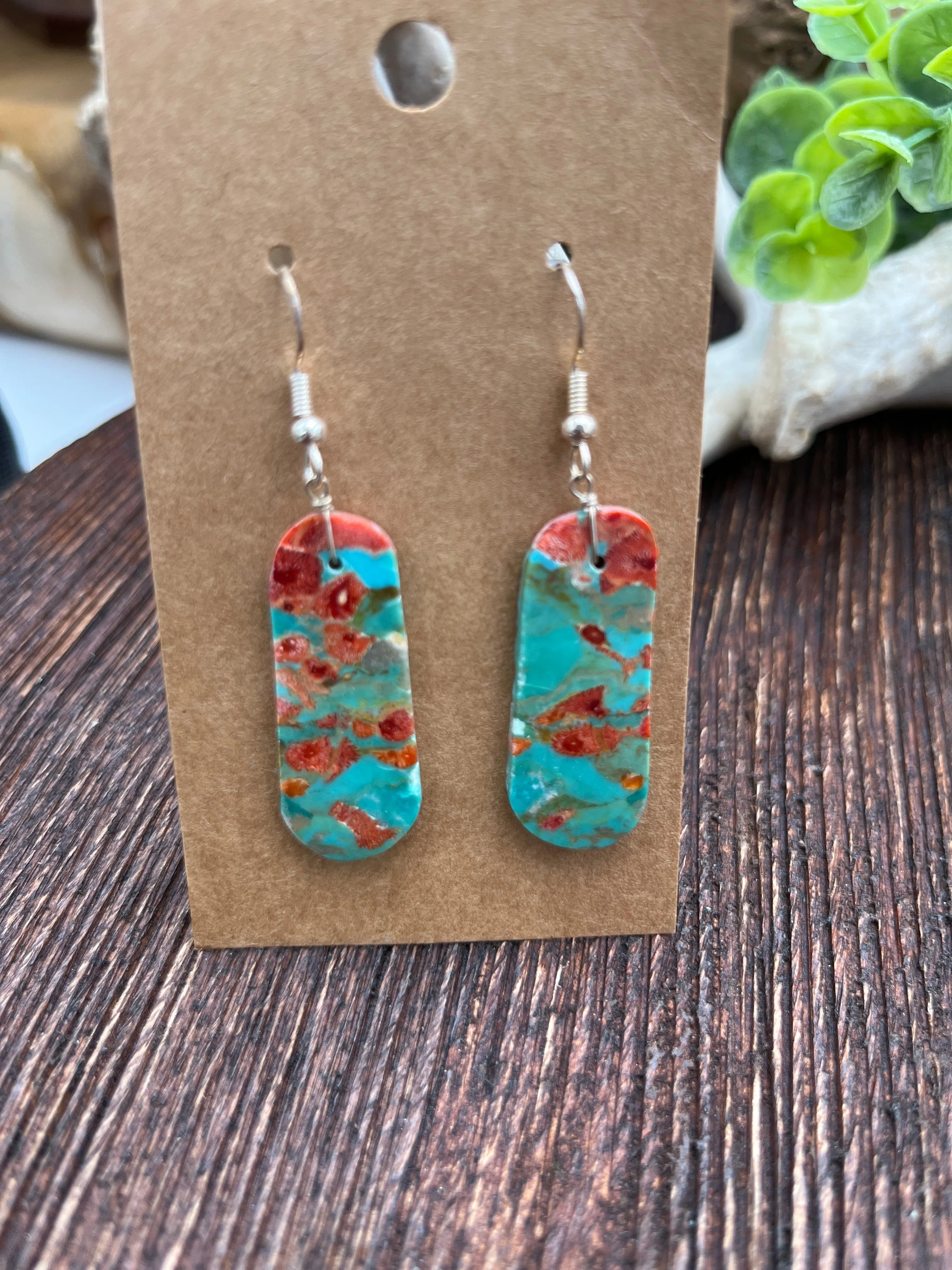 Rose Garden Sterling Turquoise & Sponge Coral Slab Earrings