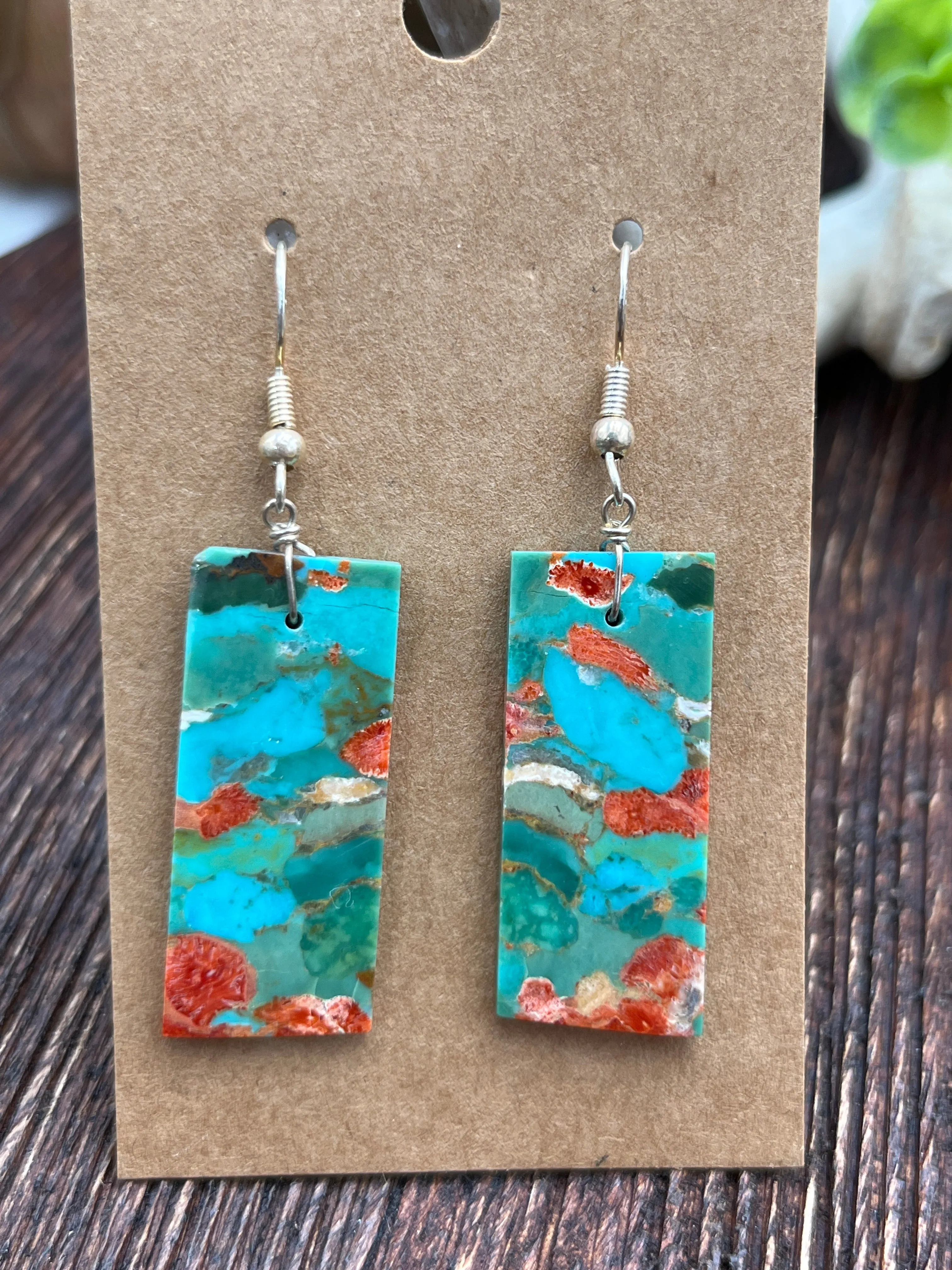 Rose Garden Sterling Turquoise & Sponge Coral Slab Earrings