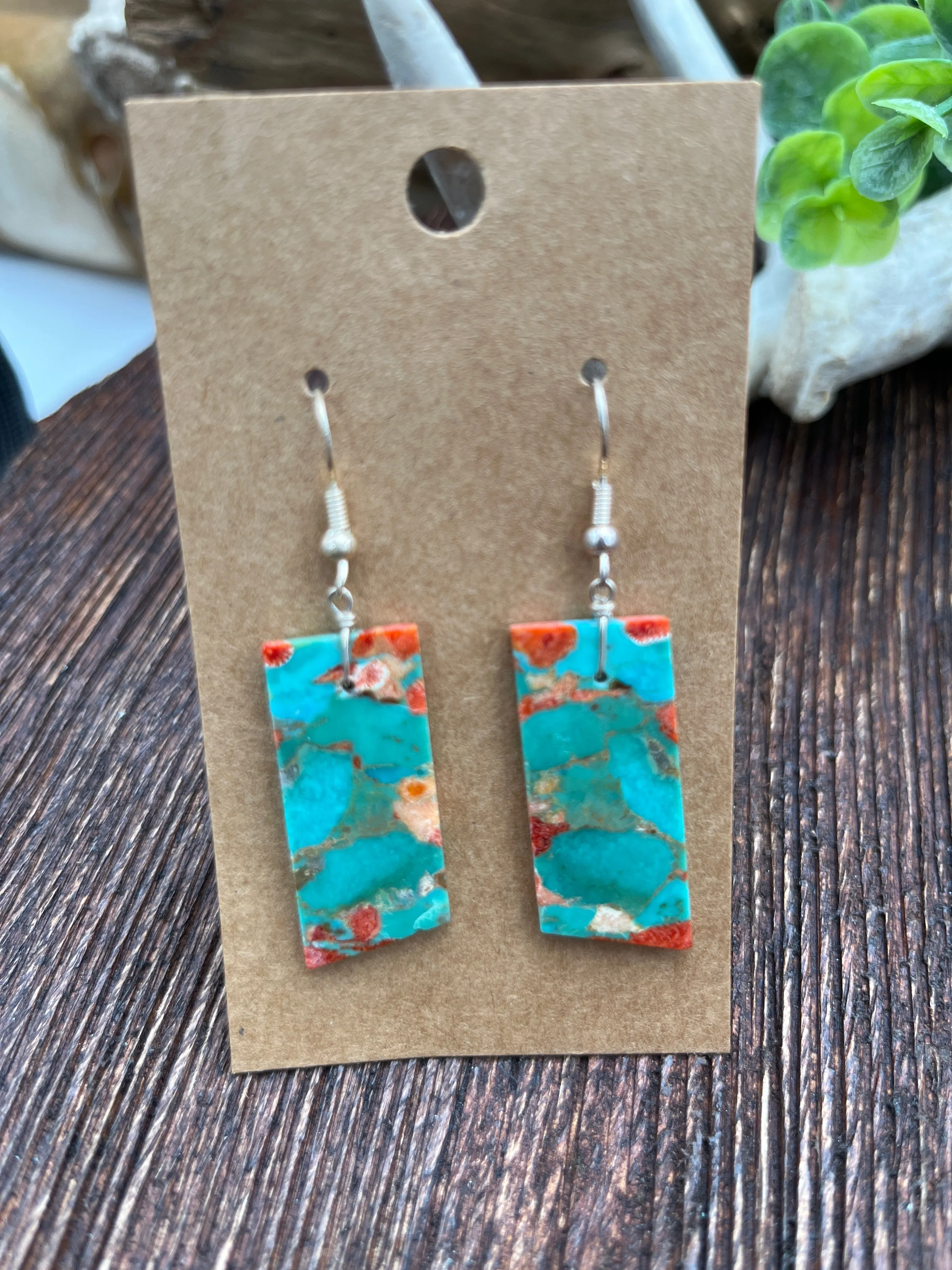 Rose Garden Sterling Turquoise & Sponge Coral Slab Earrings