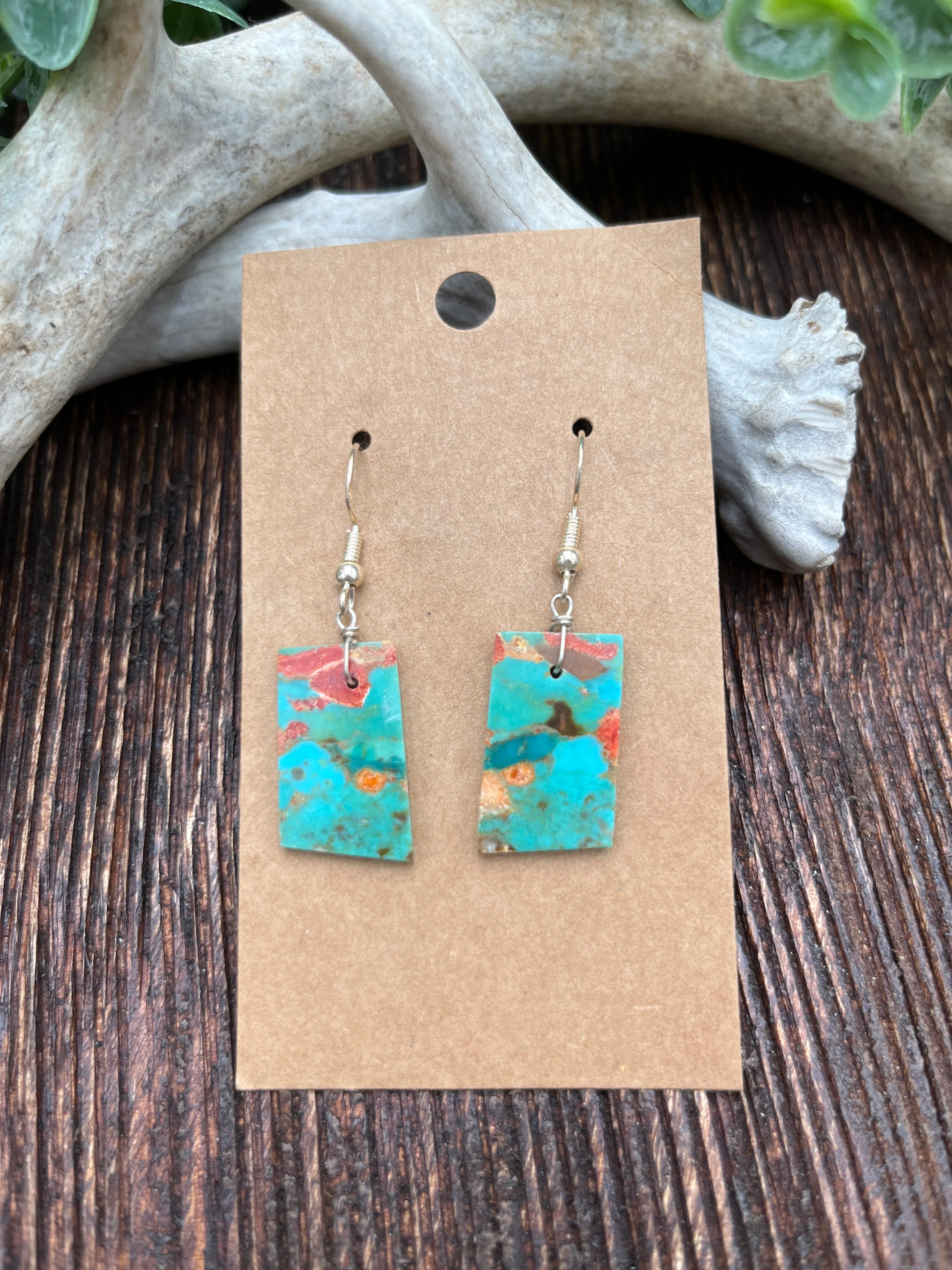 Rose Garden Sterling Turquoise & Sponge Coral Slab Earrings