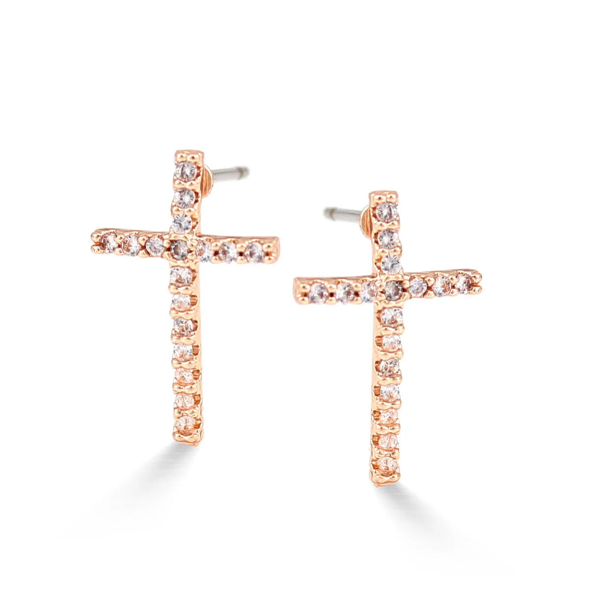 ROSE GOLD CRYSTAL CROSS POST EARRINGS #SWKK-11251RG (DF3)