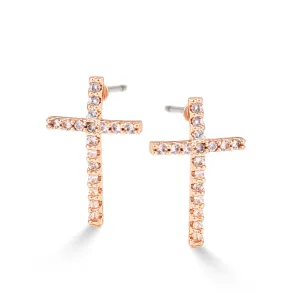 ROSE GOLD CRYSTAL CROSS POST EARRINGS #SWKK-11251RG (DF3)