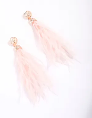 Rose Gold Textured Feather Drop Earrings