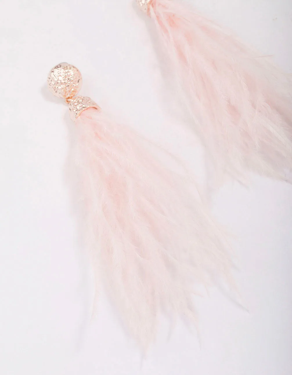 Rose Gold Textured Feather Drop Earrings