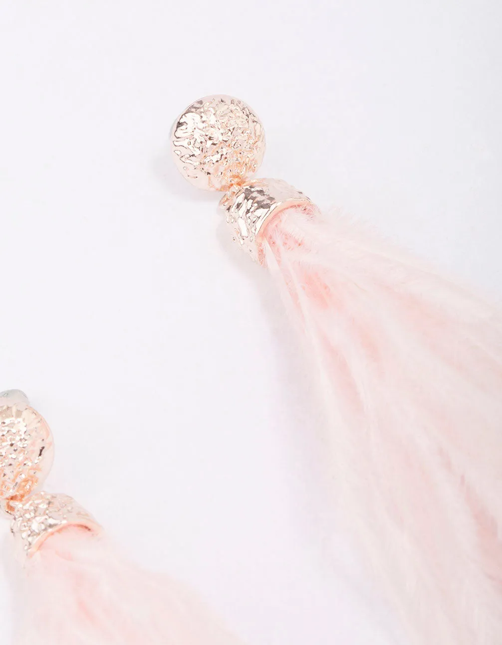 Rose Gold Textured Feather Drop Earrings