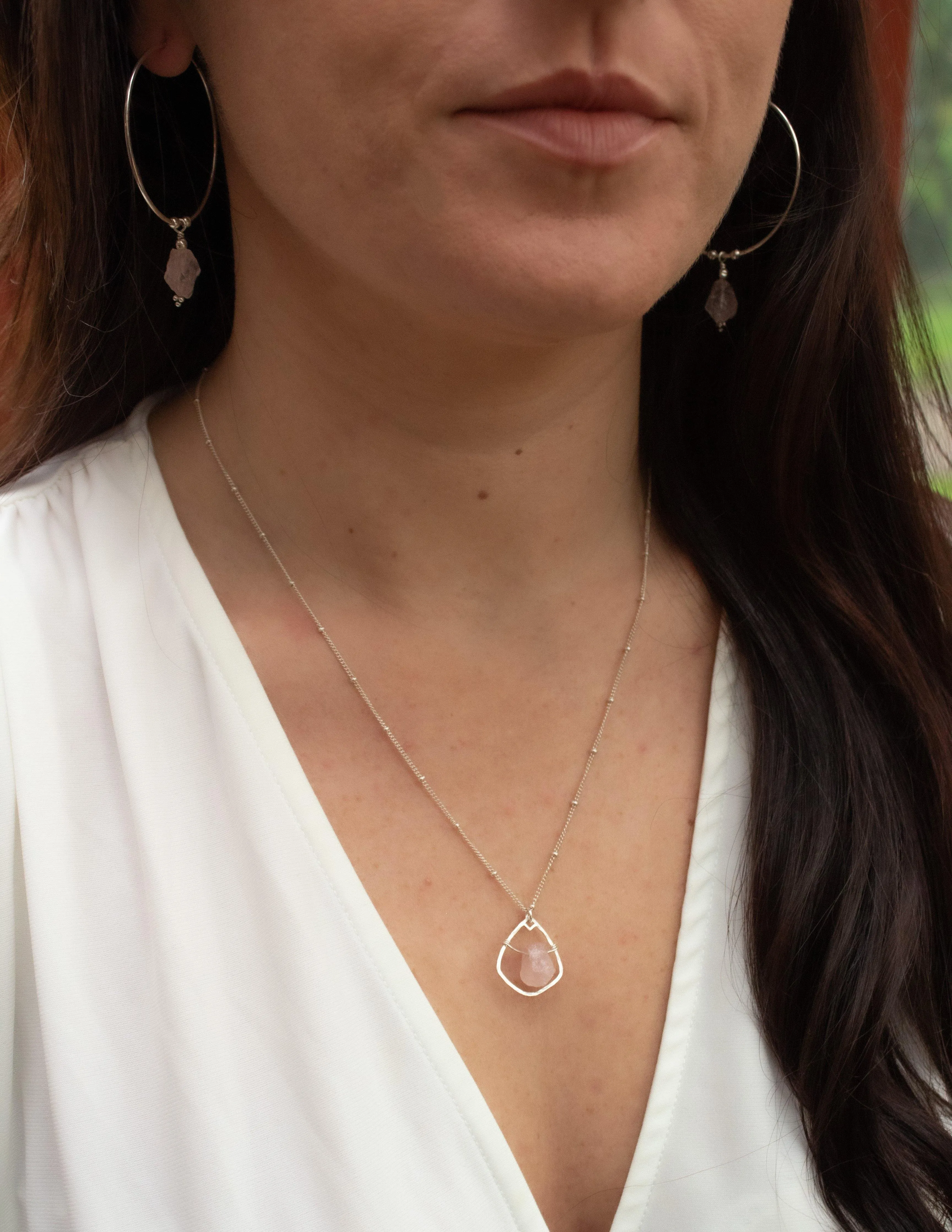 Rose Quartz crystal hoop earrings