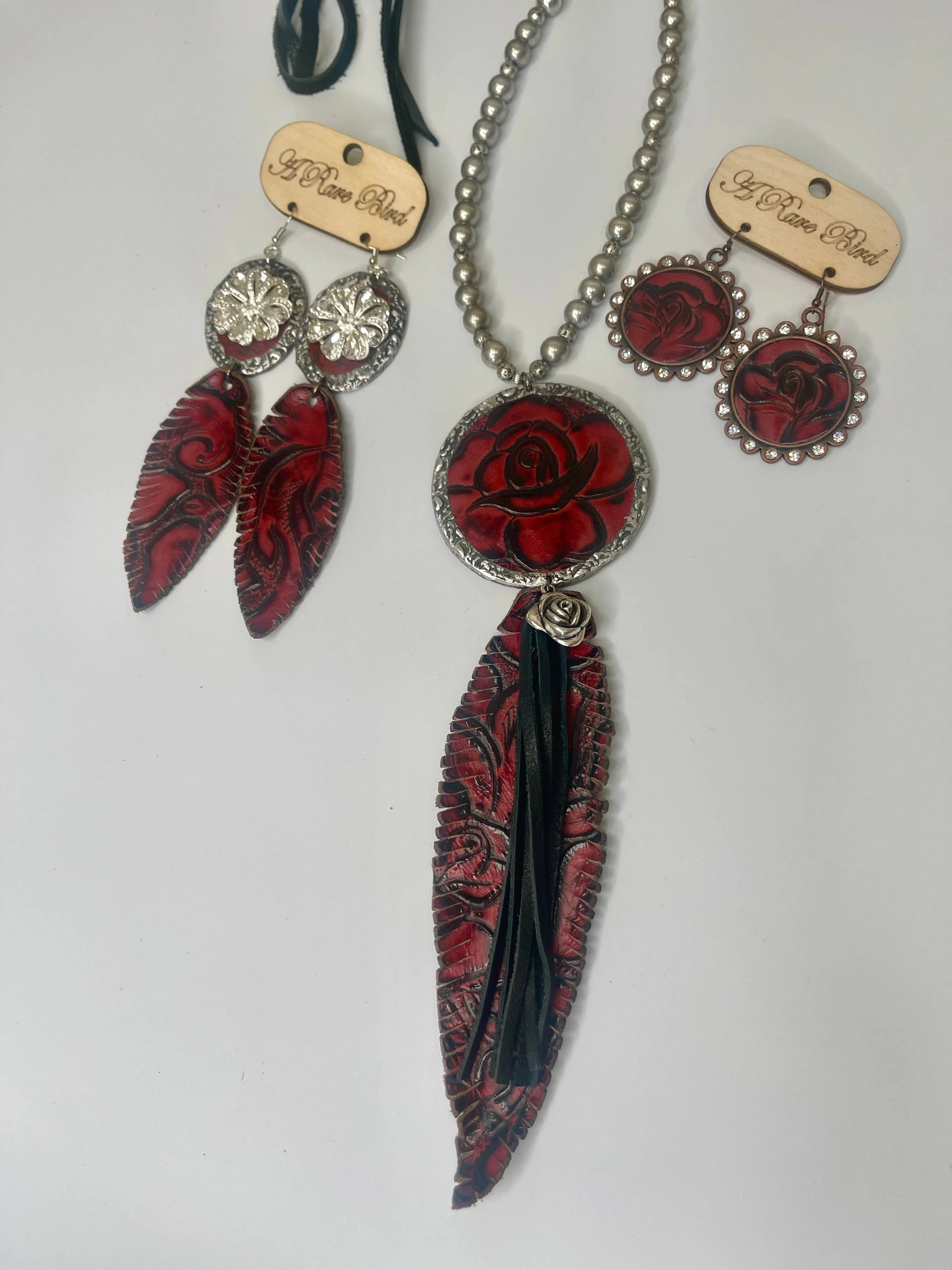 Roses and Feather Rare Bird Earrings