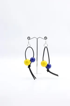 Round Beads on Leatherette Loop Earrings - Double