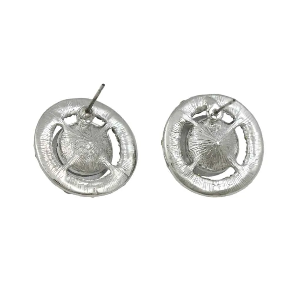 Round Dark Red Crystal Button Pierced Earring - REC570