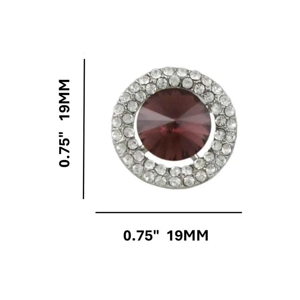 Round Dark Red Crystal Button Pierced Earring - REC570