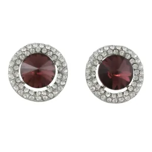 Round Dark Red Crystal Button Pierced Earring - REC570