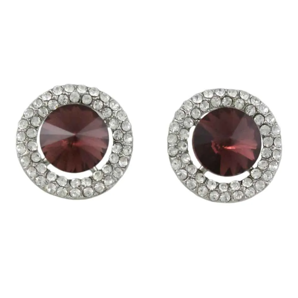 Round Dark Red Crystal Button Pierced Earring - REC570