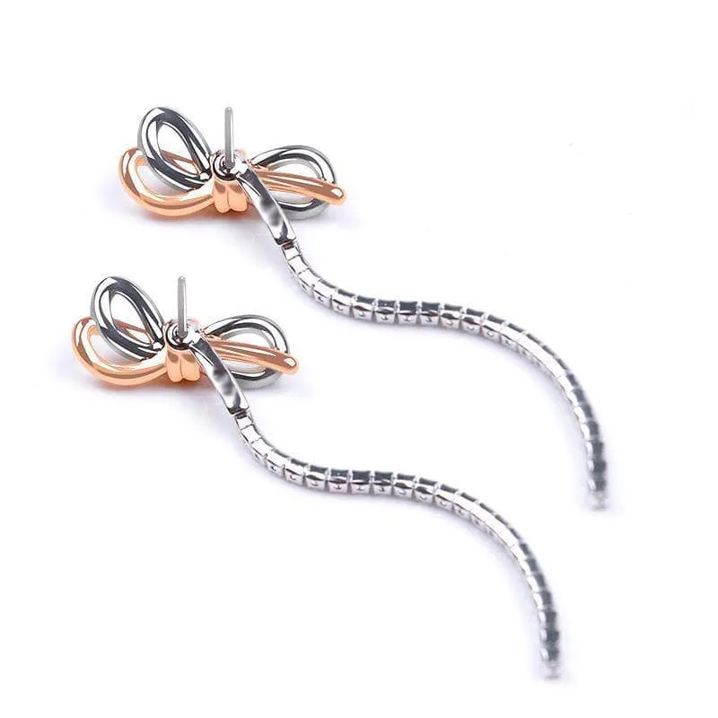 Round Diamond Bow Tassel Temperamental Long Earrings