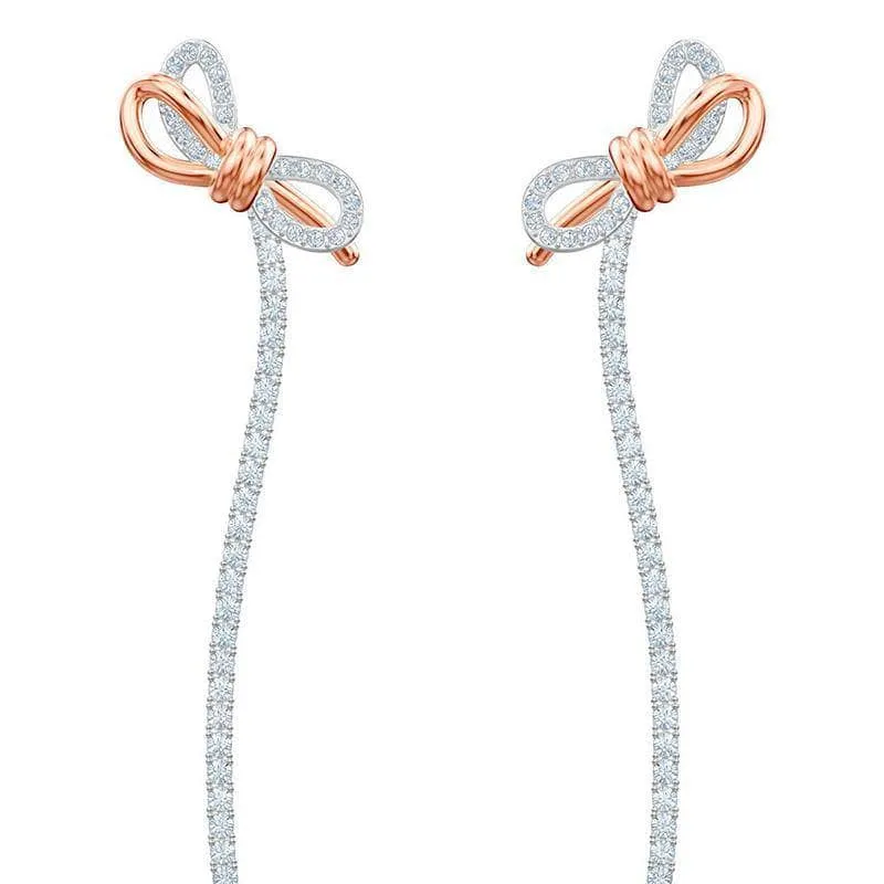 Round Diamond Bow Tassel Temperamental Long Earrings