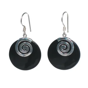 Round Shell with Silver Spiral Dangle Earrings - Multiple Colors Available